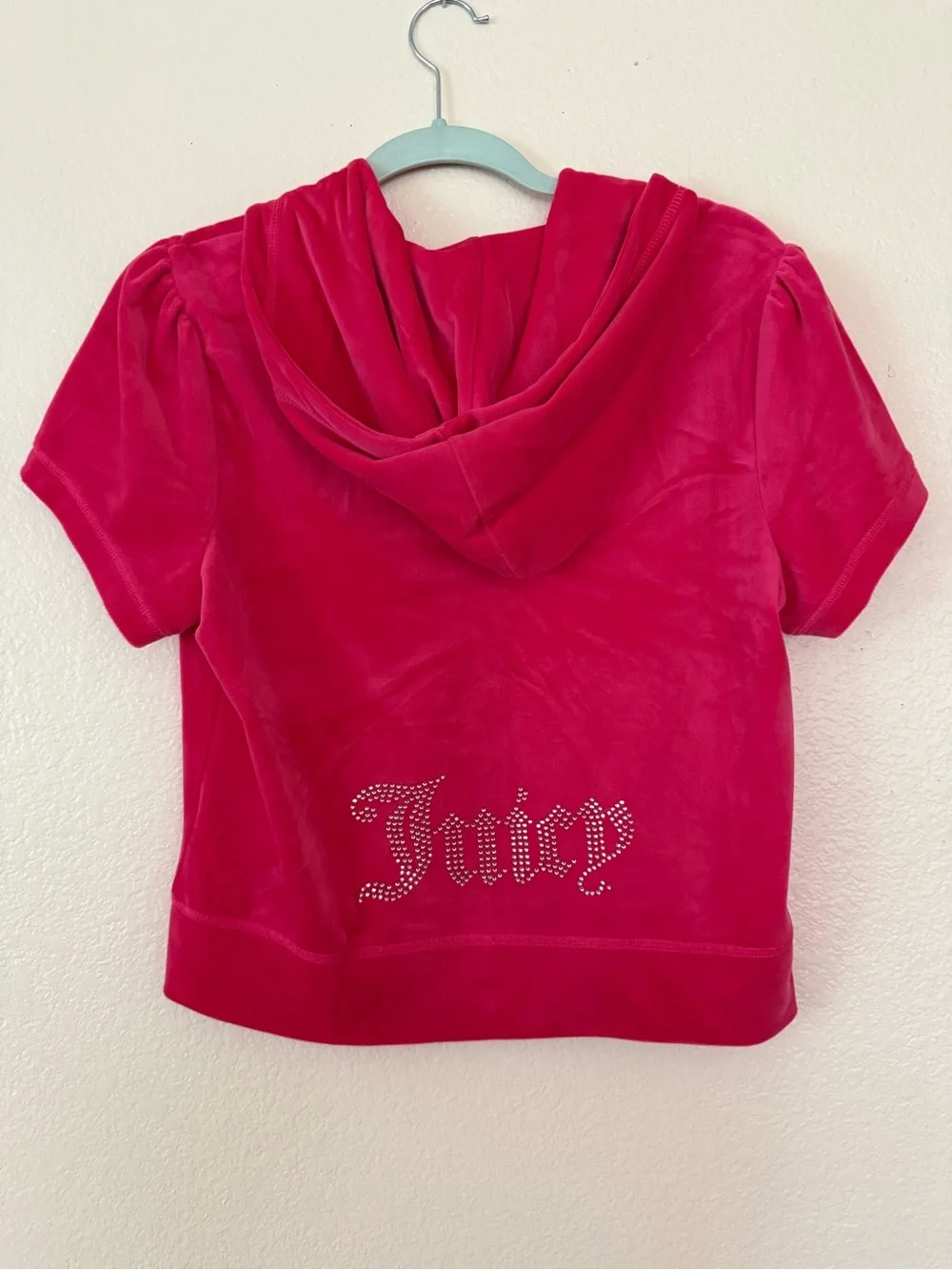 NWT Juicy Couture' Short-Sleeve Velour Zip Hoodie - Hot Pink